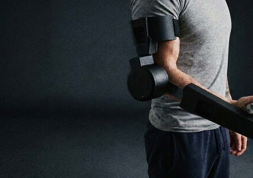 Wearable resistance prototype being tested during movement.